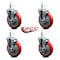 Service Caster 5'' Red Poly Swivel 7/16'' Grip Ring Stem Caster Set with Brake, 4PK SCC-GR20S514-PPUB-RED-TLB-716138-4 - alternate 3